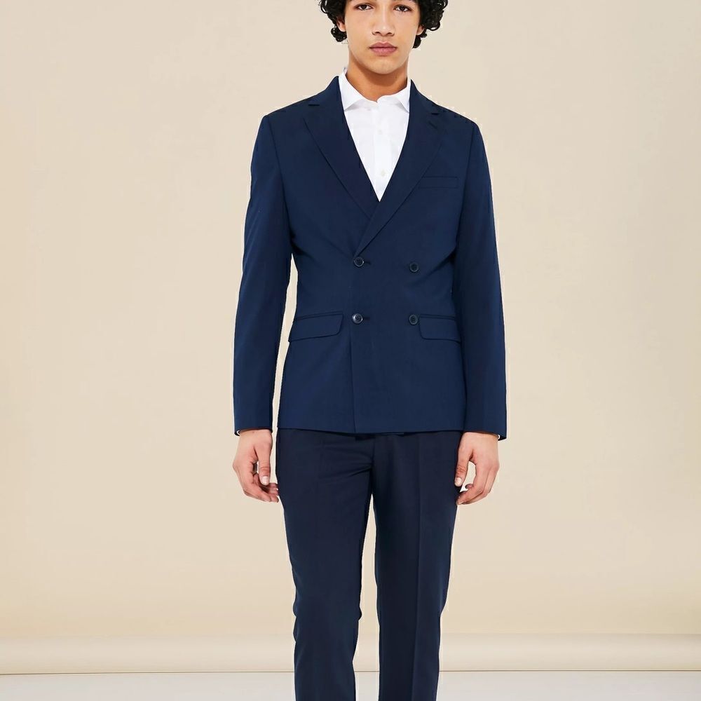 boohoo Man Super Skinny Double Breasted Suit Jacket Navy 42 NWT IN PKG